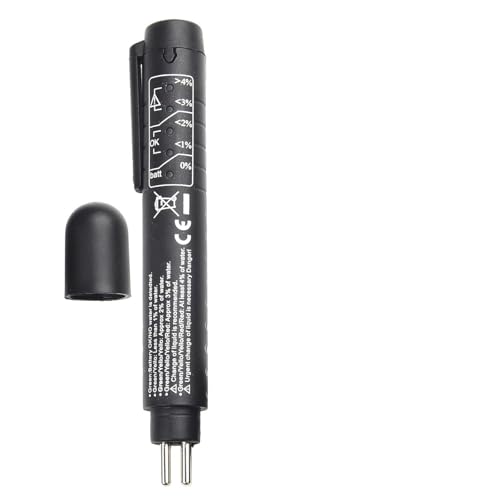 Lawnoval Pluma digital de comprobación de líquido de frenos para todos los vehículos, 5 indicadores LED para calidad de aceite y contenido de agua, apagado automático, tamaño compacto 15,5 x 2,5 cm