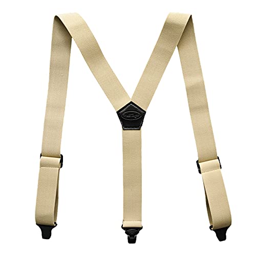 Melo Tough Y back suspenders airport friendly Suspenders,NO buzz with Plastic Clip 1.5 inch fully elastic braces (KHAKI)