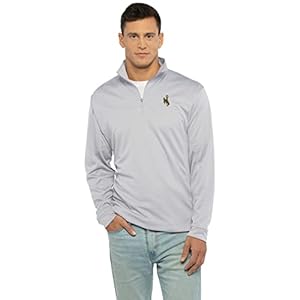 Vantage Apparel Men’s Collegiate Micro Mesh Performance Gray 1/4 Zip Pullover, Wyoming Cowboys, Large