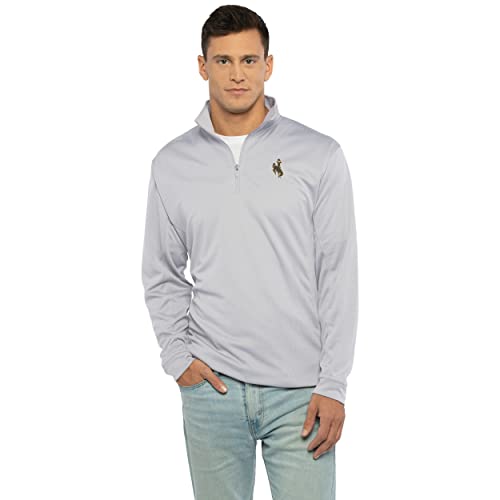 Vantage Apparel Men’s Collegiate Micro Mesh Performance Gray 1/4 Zip Pullover, Wyoming Cowboys, Large