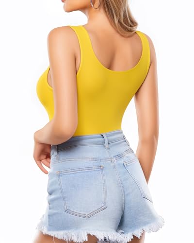 Image of MANGOPOP Women's Tank Top Bodysuit Scoop Neck Sleeveless Body Suits Sexy U-Back Backless Going Out Tops