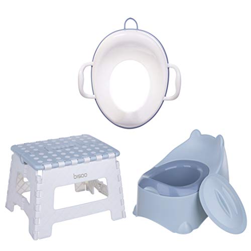 Bisoo - Set Total - Orinal Infantil + Adaptador Reductor WC Niños y Niñas + Escalon Taburete Plegable + 3 Obsequios - Higienico Compacto y Portátil