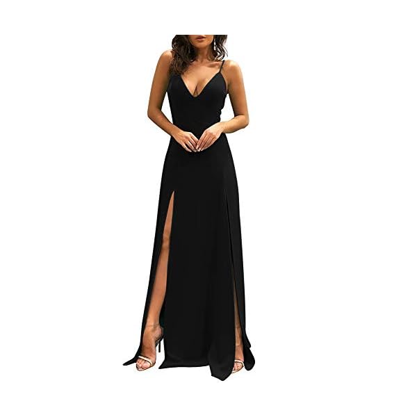 TOB Women's Sexy Sleeveless Spaghetti Strap Backless Split Cocktail Long Dress Black