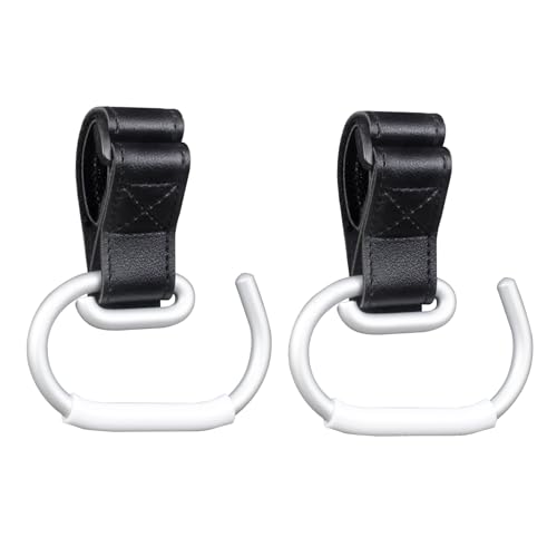 Vihir Kinderwagen Haken für Taschen, Groß Kinderwagenhaken Universelle, Taschenhaken, Kinderwagen Zubehör, PU Leder+Aluminium Legierung+Silikon Anti Rutsch Schutzhülle