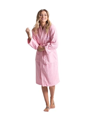 Image of Turkuoise Soft & Absorbent Towel Robe, 100% Cotton Turkish Terry Cloth Kimono Bathrobes for Women