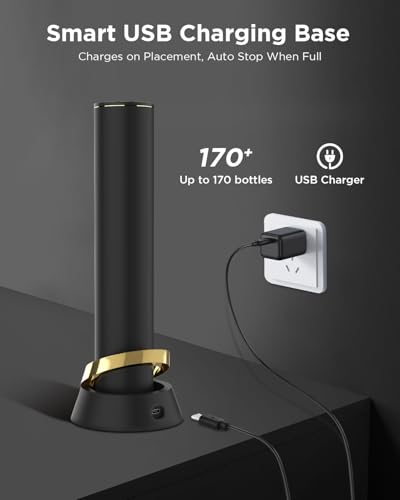 Image of Newise Rechargeable Electric Wine Bottle Opener with Charging Base & Foil Cutter, Luxury Wine Lovers Gifts for Women Men - Gold & Black