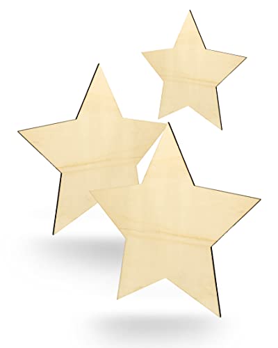 Kleenes Traumhandel Estrella de Madera - Estrella de Madera - Decoración de Pared Estrella - Discos de Estrella - (Aprox. 10 cm, Estrella Tipo 2 - Juego de 3 Unidades) Cover