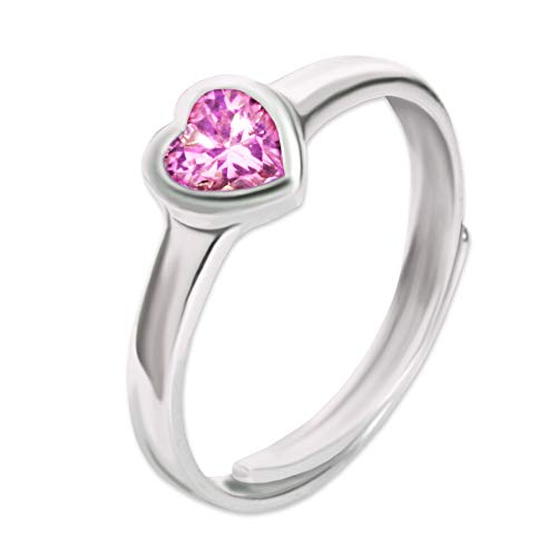 Clever Schmuck Anillo de plata para niña pulido brillante con corazón rosa circonita 925, tamaño universal ajustable para niños Cover