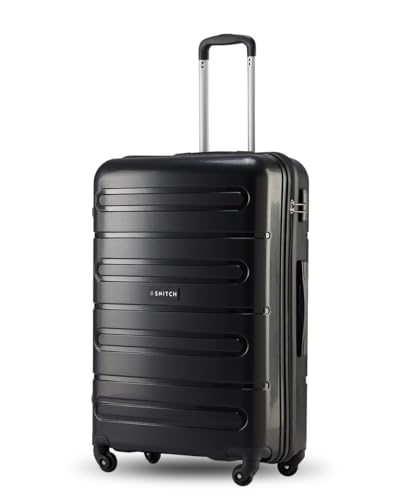 Image of SNITCH Loop Large Size Black Polypropylene Hard Travel Suitcase - Large Trolley Bags & Luggage with 4 Wheels, Secure Lock & Free Shoe Bag