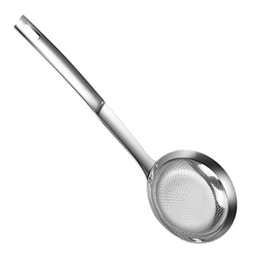 SMELEYOU Écumoire en acier inoxydable à mailles fines alimentaires pour séparer graisses et mousse, robuste, facile à nettoyer, résistant à la chaleur, filtre à mailles fines, poignée ergonomique