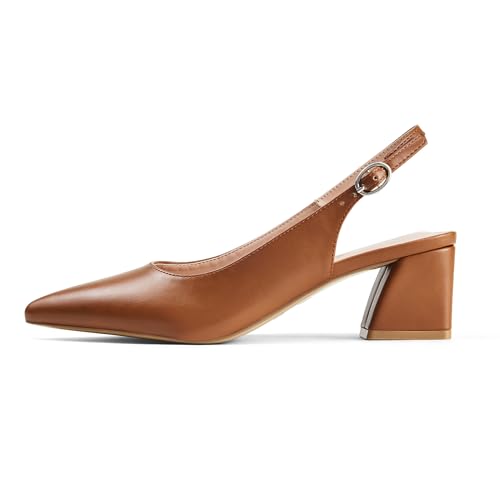 Image of GENSHUO Women's Slingback Closed Toe Block Chunky Low Heel Pumps - 2.36 Inches Office Wedding Party Dress Shoes