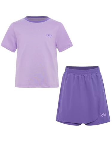 easyforever Girls Kids 2-piece Summer Sports Outfit Quick Dry Moisture Wicking For Workout Outdoor Activities Purple 13-14 Years3