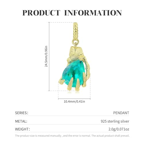 Collier main de squelette argent 925 et pierre goutte verte KELIEQA 45cm - 4