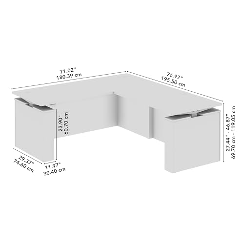 Image of Bush Business Furniture 72-inch Electric Height Adjustable L Shaped Standing Desk, Ergonomic Sit-Stand Computer Table for Office, Stratus Collection, White with White Base