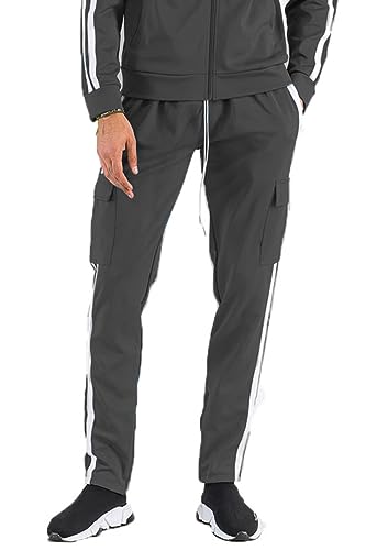 WEIV GEAR Men’s Track Pants – Casual Two Stripe Cargo Pocket Ankle Zipper Sweatpants Joggers Active Athletic Workout2