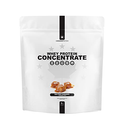 Canadian Protein Whey Concentrate 24g of Protein | 2 kg of Salted Caramel Flavored Low Carb Keto Friendly Workout Recovery Drink | Protein Powder Rich in BCAA Amino Acids