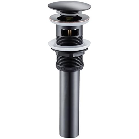Eridanus Drain Stopper, Pop-Up Drain Stopper with Overflow, Brass finished Basin Tap Push Drain Stopper Pop Up Design for Bathroom Faucet Vessel Vanity Sink, Black Cover