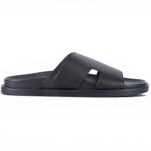 Image of Thomas Crick Men's Dune Genuine Leather Slides | Premium Open Toe Broad-Strap Casual Sandals with Contour TPR Sole, UK Size 6-11