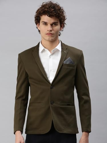 Image of SHOWOFFFF Men Solid Single Breasted Casual Blazer | Notched Lapel Full Sleeves Cotton Blazer for Mens | Slim Fit Regular Length Blazer for Men's