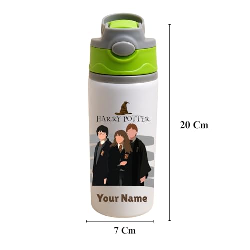 Image of Custom Name Kids Water Bottle 600ml Aluminium | Cartoon Design | Personalised School Bottle | Leakproof Flip Lid | Gift for Son, Daughter|Customise Gift