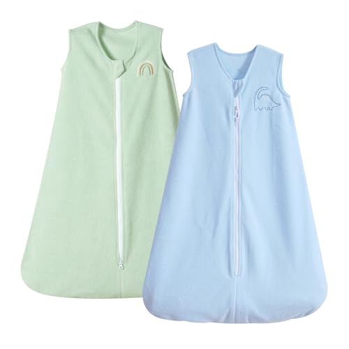 PHF Warm Micro-Fleece Baby Sleep Sack 12-18 Months, Soft Baby Wearable Blanket, 2-Way Zipper Sleeping Bags, 2 Pack Comfy Sleeping Sack for Infant Newborn Boys, Large Size, Blue & Sage Green