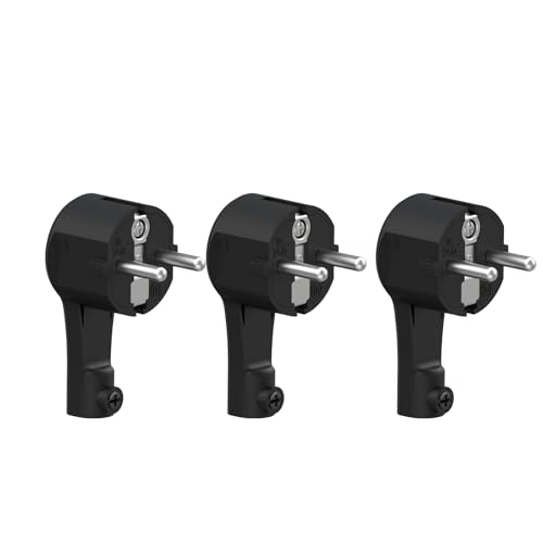 Temolink Spina Schuko, 3 pezzi, spina piatta, 16 A, 250 V, IP20, impermeabile, cavi fino a 1-1,5 mm², colore nero