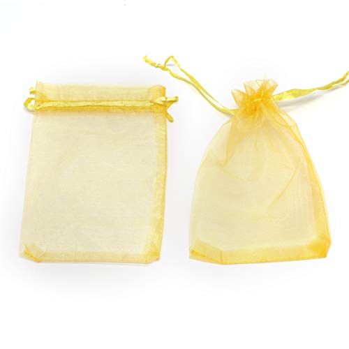 Image of Bezall 50Pcs Gold Organza Gift Bags, Mesh Drawstring Favor Bags Jewelry Candy Pouches for Christmas Wedding Party (5x7 Inch)