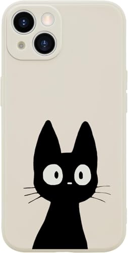 Houdqklee Funny Cat Case for iPhone 16e, Cute Cartoon Black Cat Phone Case Cover Liquid Silicone Soft Gel Rubber Phone Cover with Microfiber Lining for iPhone 16e