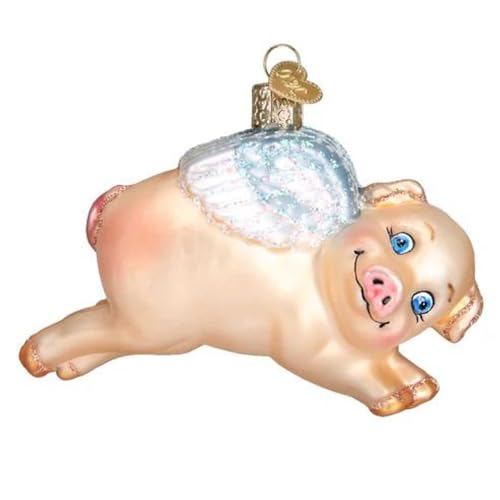 Old World Christmas Flying Pig Glass Blown Ornament for Christmas Tree, Handcrafted Holiday Decoration, Pig Collection