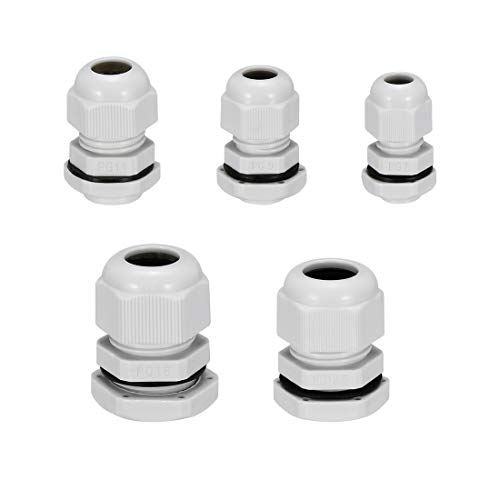 uxcell PG7 PG9 PG11 PG13.5 PG16 Cable Gland Waterproof Connector Joint Plastic Adjustable Locknut White for Cable Wire, Pack of 50
