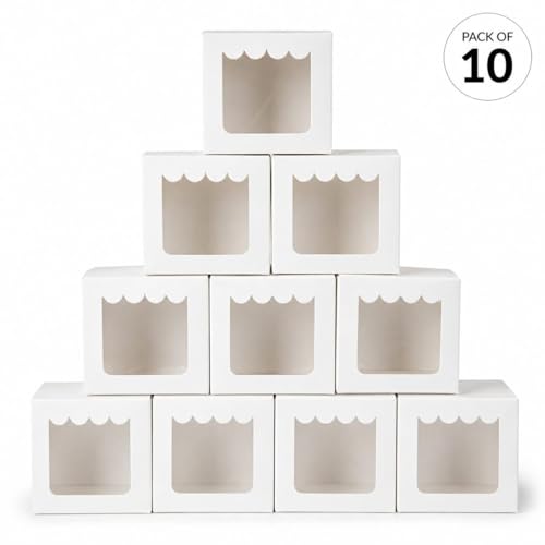 Image of Hariaura White Small Gift Box with Transparent Window (3x3x2 Inches) - Set of 10 | Premium Packaging Box for Sweets, Chocolates, Return Gifts & Pooja Items