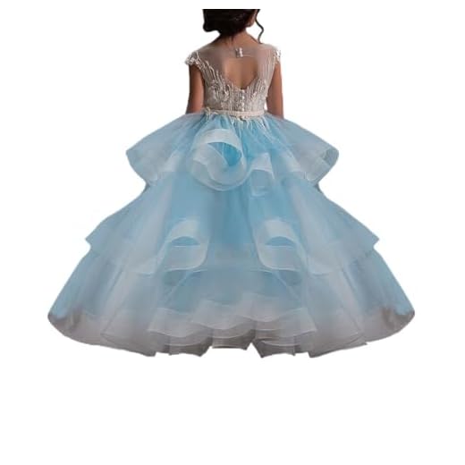 WDE Long Blue Little Girls Pageant Dresses for Wedding Kids First Communion Prom Ball Gown Size 6