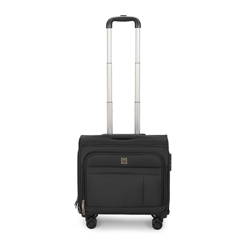 Image of SWISS MILITARY Parker Pro 48L Laptop Overnighter Trolley Bag 15.6 inch Business Cabin Luggage with 360 Degree Wheels Aluminium Trolley Utility Pockets Office Commutes Business Trips Airport Travel-Black