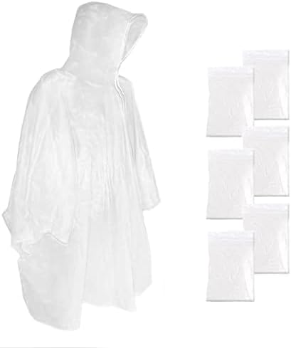 TORASO Rain Poncho with Hood for Adults and Kits, Disposable Clear Rain Poncho Adult Emergency Raincoats, 6 Pack