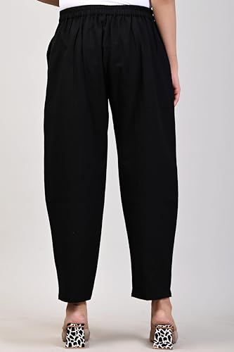 Image of Women Elastic Waist Regular Fit Casual Cotton Trouser Pants