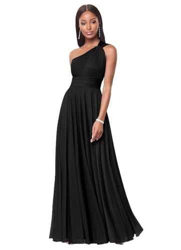 Chiffon Formal Dresses One Shoulder Empire Waist Bridesmaid Dress for Wedding A Line Pleated Cocktail Dress for Women