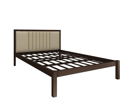 Image of Homdec Venus Wall-Supported Upholstered Headboard Metal Bed (Brown, Double)