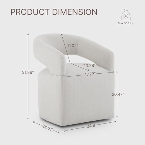 Image of KISLOT Upholstered Dining Chairs Set of 1, Modern Arm Kitchen & Dining Room Chairs with Hidden Casters, Linen Fabric Padded Rolling Chairs, Sturdy Wood Frame, 300 lbs Capacity, Light Linen