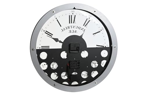 Horloge murale engrenages métal et verre 52 cm pendule ronde salon - 5