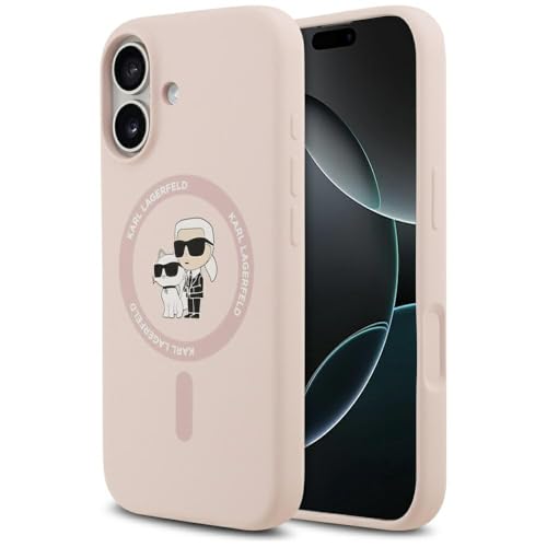 CG MOBILE Karl Lagerfeld - Anneau en silicone « Karl & Choupet » - Compatible avec coque MagSafe pour iPhone 17 (rose)