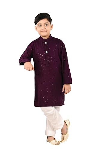 Image of Traditiona Kurta with White Pajama Set, Kids Ethnic Wear, Cotton Blend