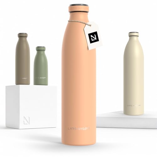 Image of LARS NYSOM Stainless Steel Insulated Water Bottle 12oz 17oz 25oz 34oz 51oz | Insulated Thermo Flask for Hot and Cold Beverages | Leakproof Drinking Bottle (Creamy Peach, 33.9oz)