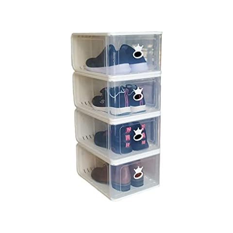 Romancemit Shoe Storage Box, 4 pcs Extra Large Size Plastic Shoe Boxes Stackable Durable Storage Box Home Shoe Organizer for Men/Women Cover