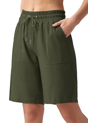 Best Flowy Shorts for Women Casual Style for Over 50: Look Breezy, Feel Confident All Season 4 Willit Women's Linen Shorts Casual Bermuda Long Linen Shorts High Waisted Comfy Summer with Pockets 10' Army Green S