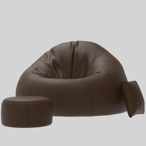 Image of Biggie Bean Bag Filled XXXXXL Bean Bag with Free Square Footrest - Official : SnuggleSphere Range (Color : Brown), Faux Leather