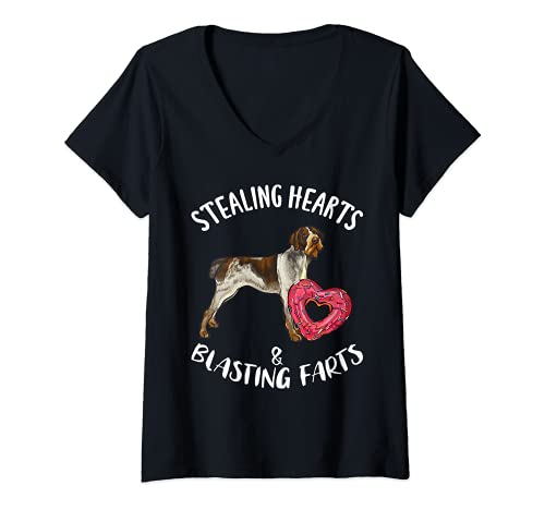 Womens Stealing Hearts Blasting Farts German Wirehaired Pointer Dog V-Neck T-Shirt, Black