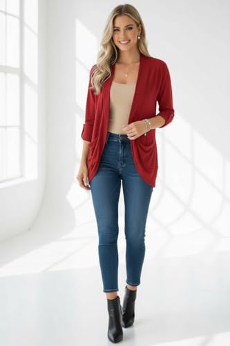 Image of ToBeInStyle Womens Open Front Long Sleeve Lightweight Asymmetrical Draped Cardigan with Side Pockets