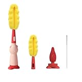 [Maplefea]【食品級シリコン】哺乳瓶ブラシ 三機能ナー 携帯用 赤ちゃんの安全設計 ストロー/哺乳瓶/乳首用ブラシセット 外出先での洗浄に適（忙しいママ向け） ピンク