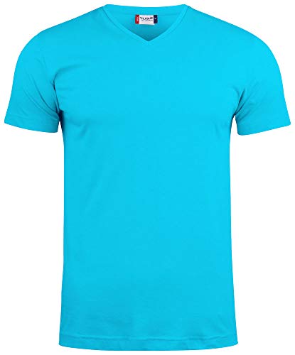 CLIQUE - koszulka z dekoltem w szpic pół rękawa mężczyźni kobiety Unisex Basic-T V-neck, bawełna Jersey, taśma przeciwdeszczowa, elastyczny kołnierz, dopasowanie slim-fit, Turkusowy, XXL