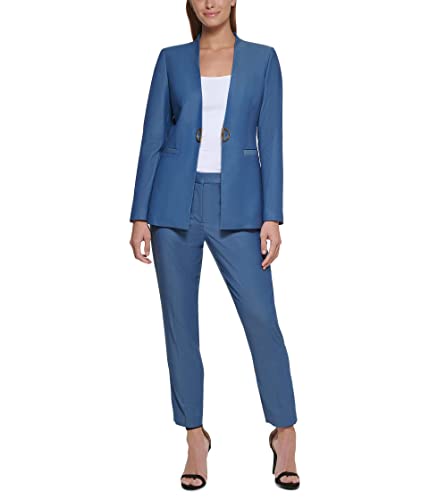 DKNY Women's Sleeveless Pleated Top with Tie Neck, Lapis Blue, 4